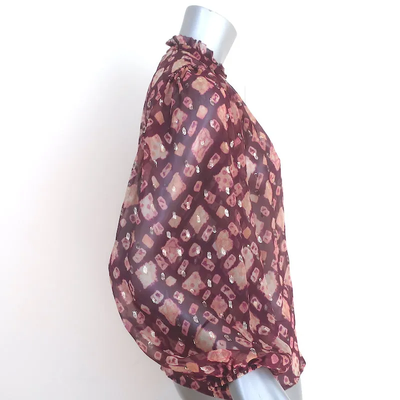 Ulla Johnson Sandrine Blouse Bordeaux en Chiffon Imprimé Taille 2 Haut à Manches Longues