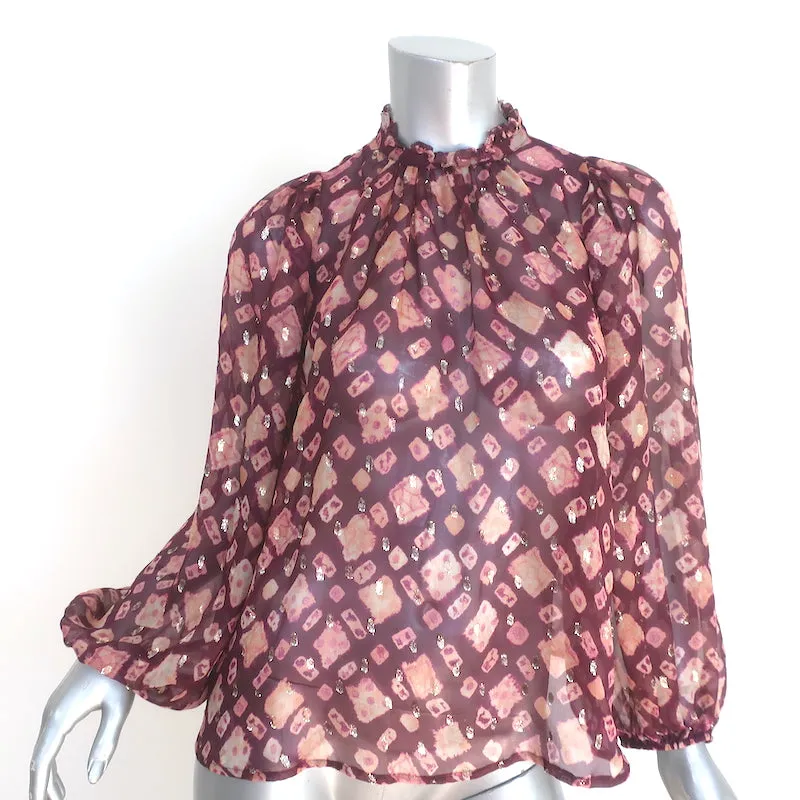 Ulla Johnson Sandrine Blouse Bordeaux en Chiffon Imprimé Taille 2 Haut à Manches Longues