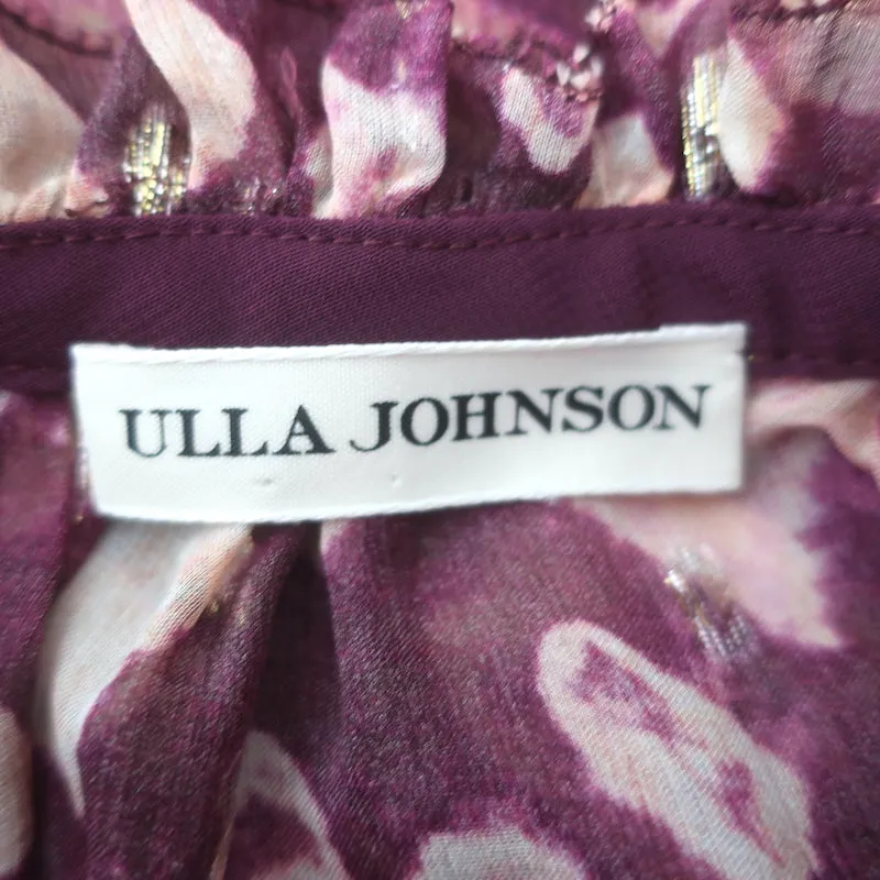 Ulla Johnson Sandrine Blouse Bordeaux en Chiffon Imprimé Taille 2 Haut à Manches Longues