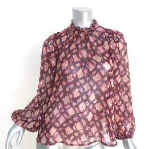 Ulla Johnson Sandrine Blouse Bordeaux Printed Chiffon Size 2 Long Sleeve Top