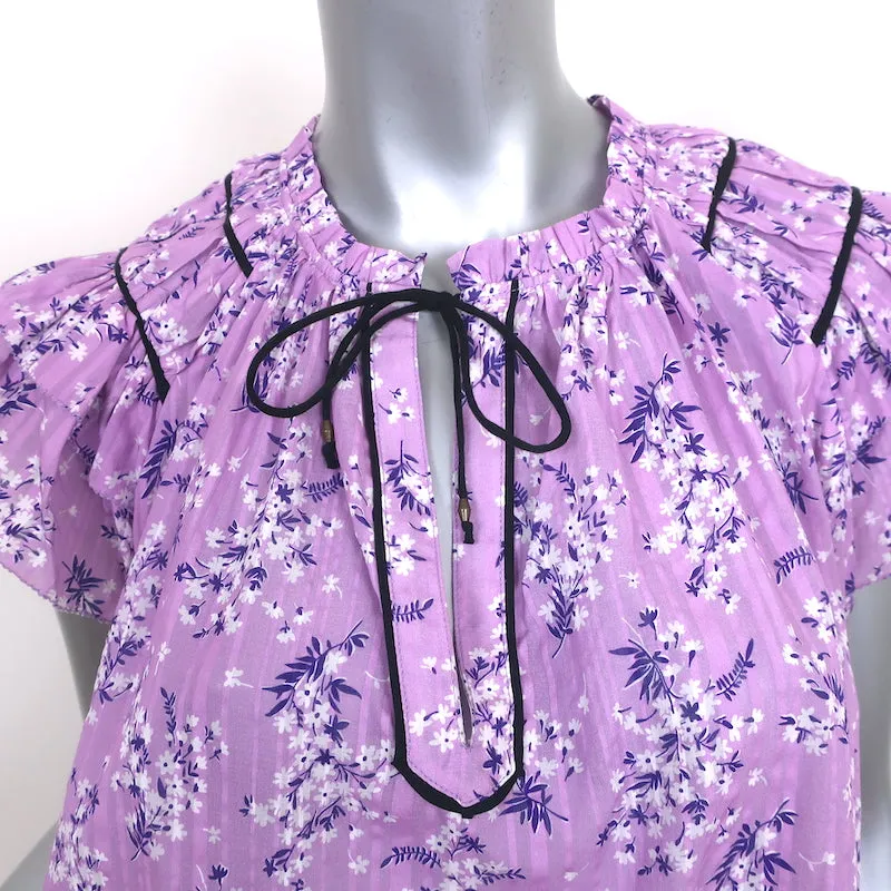 Blouse Ulla Johnson Top Ida à manches volantes, imprimé floral lilas, taille 10
