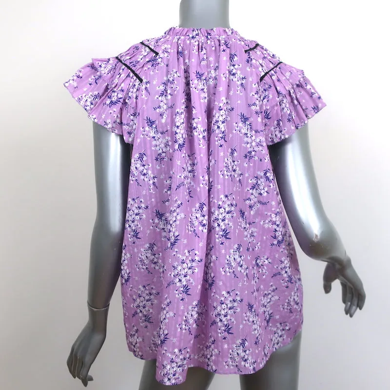 Blouse Ulla Johnson Top Ida à manches volantes, imprimé floral lilas, taille 10