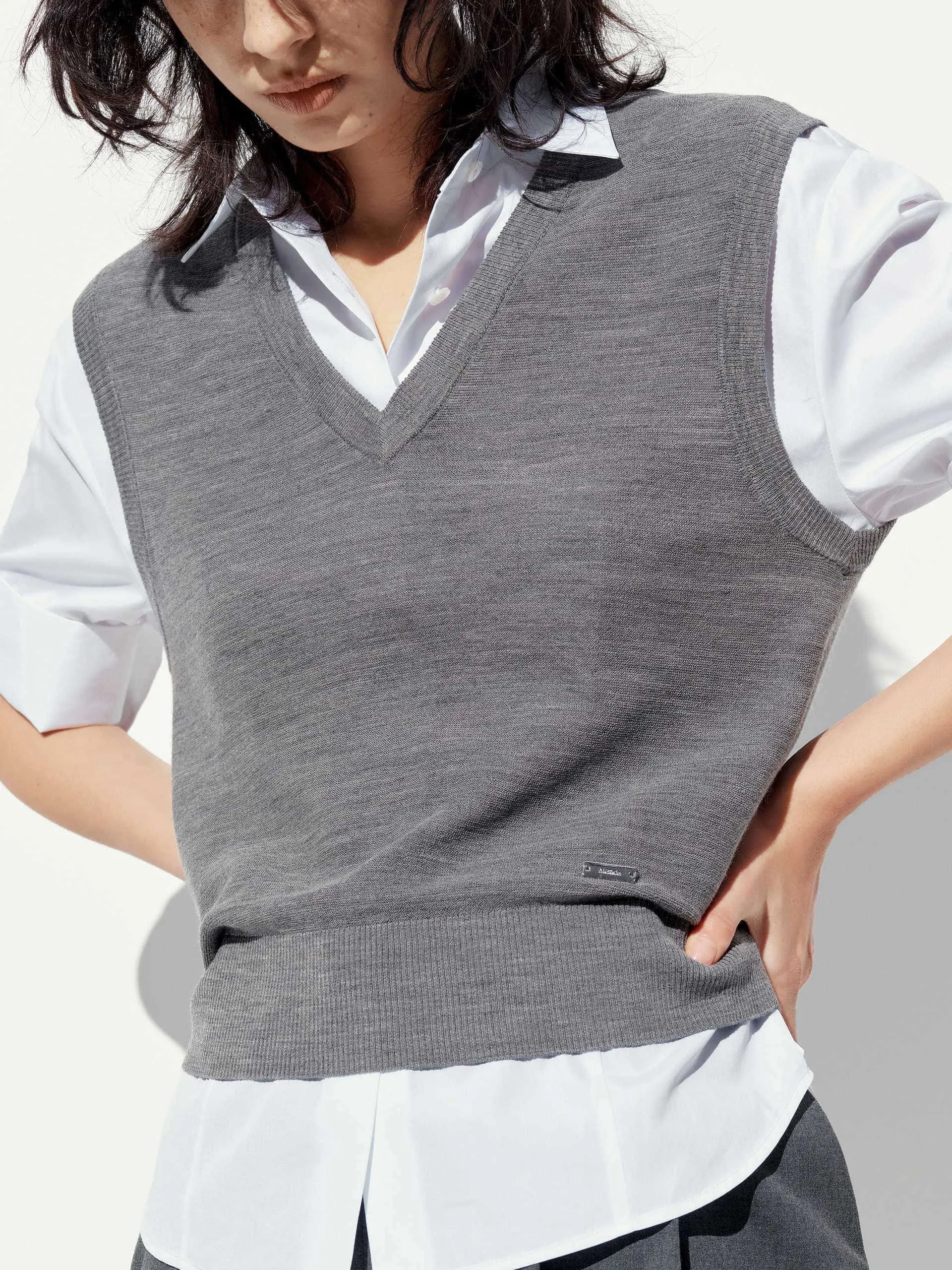 Gilet en laine à col en V