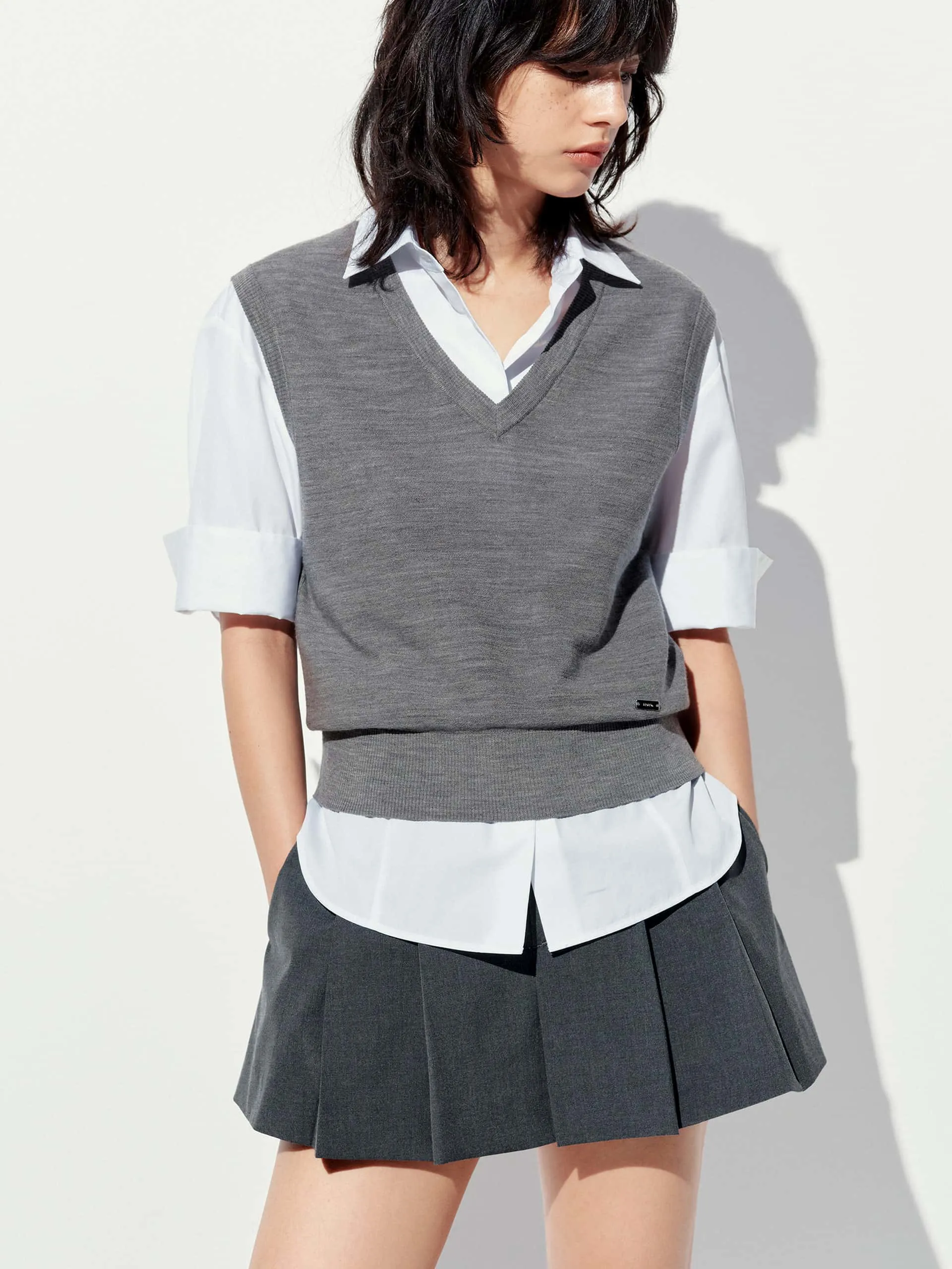 Gilet en laine à col en V