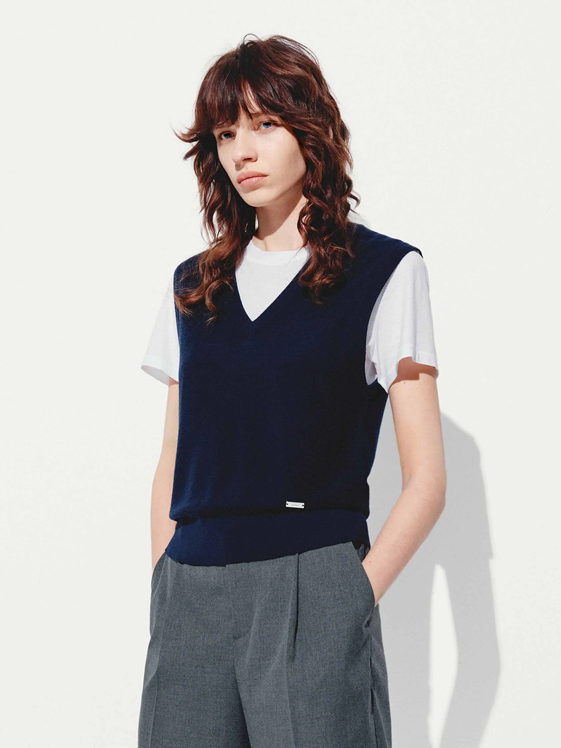Gilet en laine à col en V