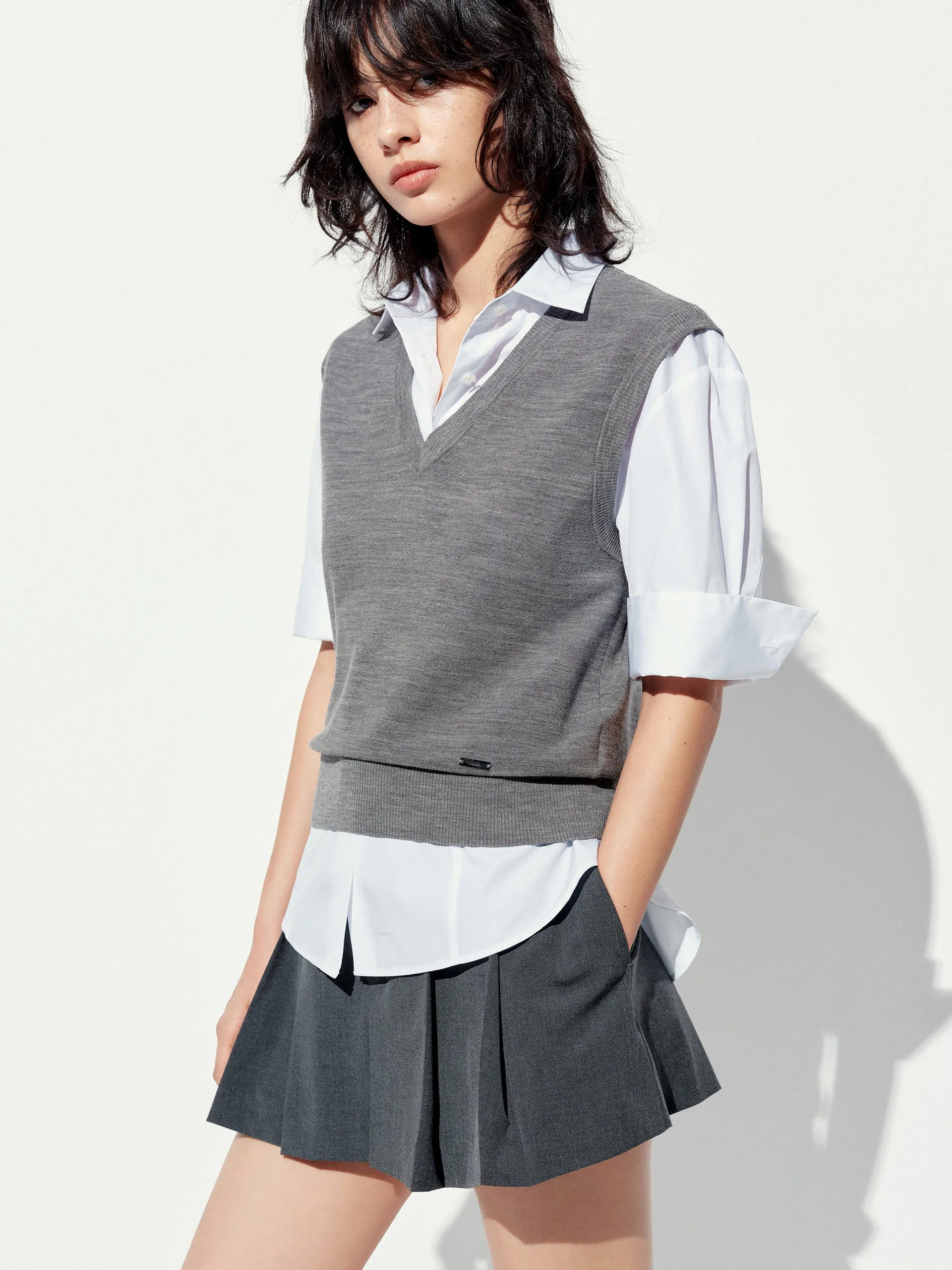 Gilet en laine à col en V