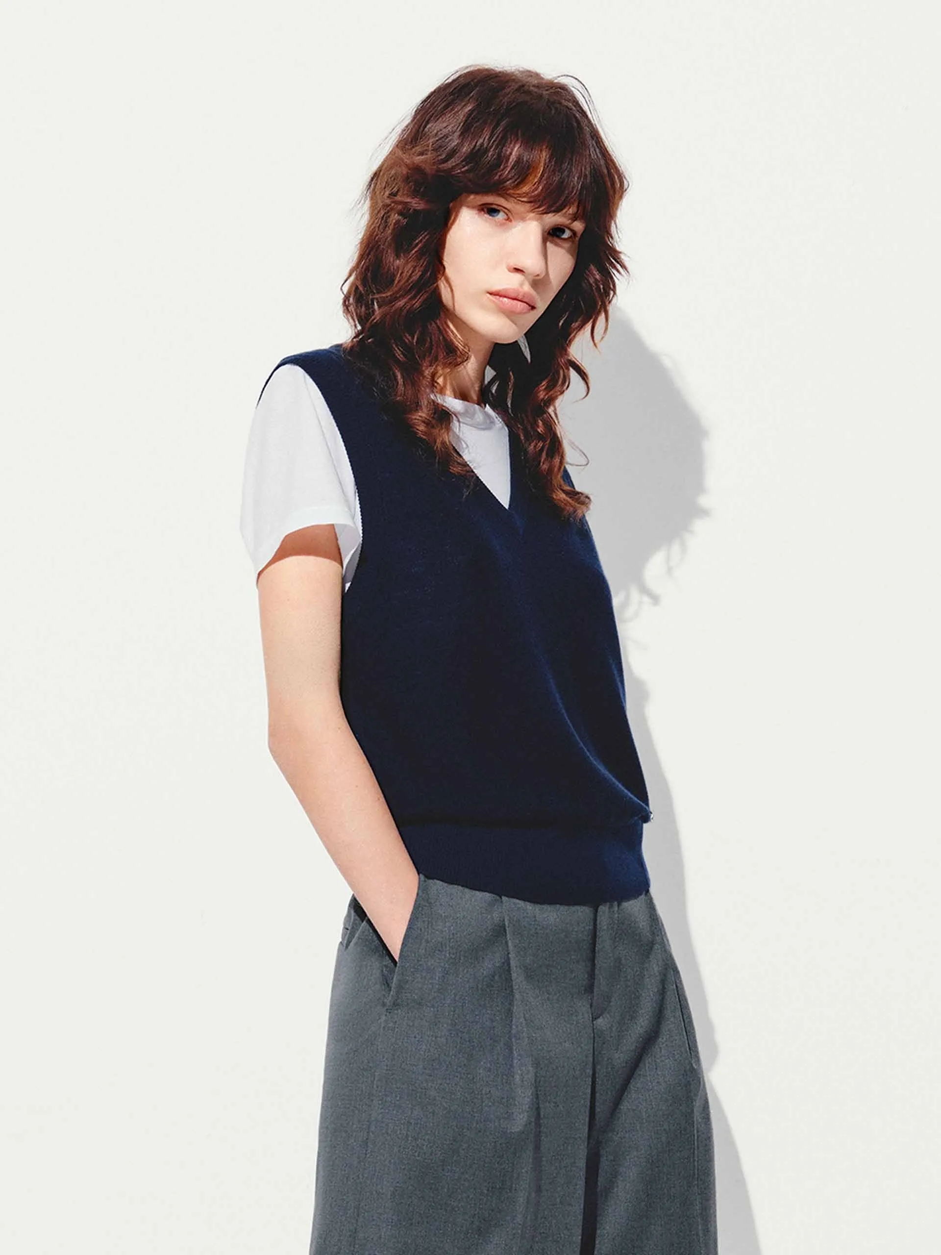 Gilet en laine à col en V