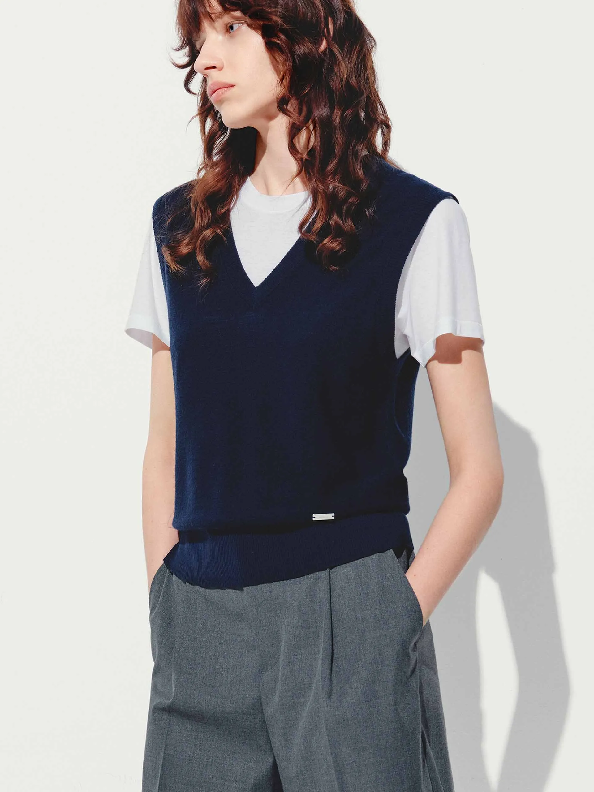 Gilet en laine à col en V