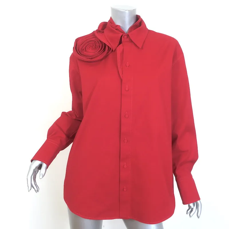 Chemise Valentino à col rosette en coton stretch rouge Taille 42 Manches longues