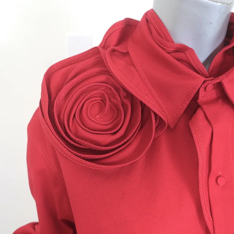 Chemise Valentino à col rosette en coton stretch rouge Taille 42 Manches longues