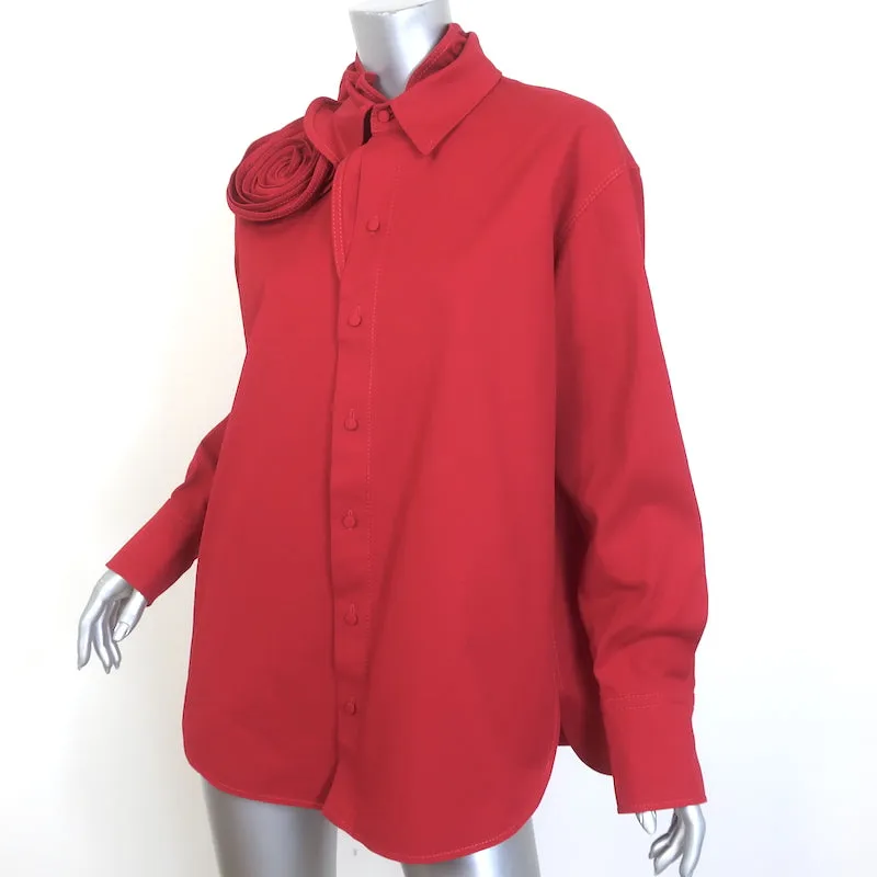 Chemise Valentino à col rosette en coton stretch rouge Taille 42 Manches longues