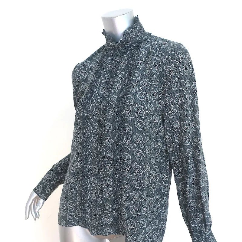 Vanessa Bruno Blouse Marine/Sauge Imprimé Floral en Soie Mélangée Taille 38 Haut à Manches Longues