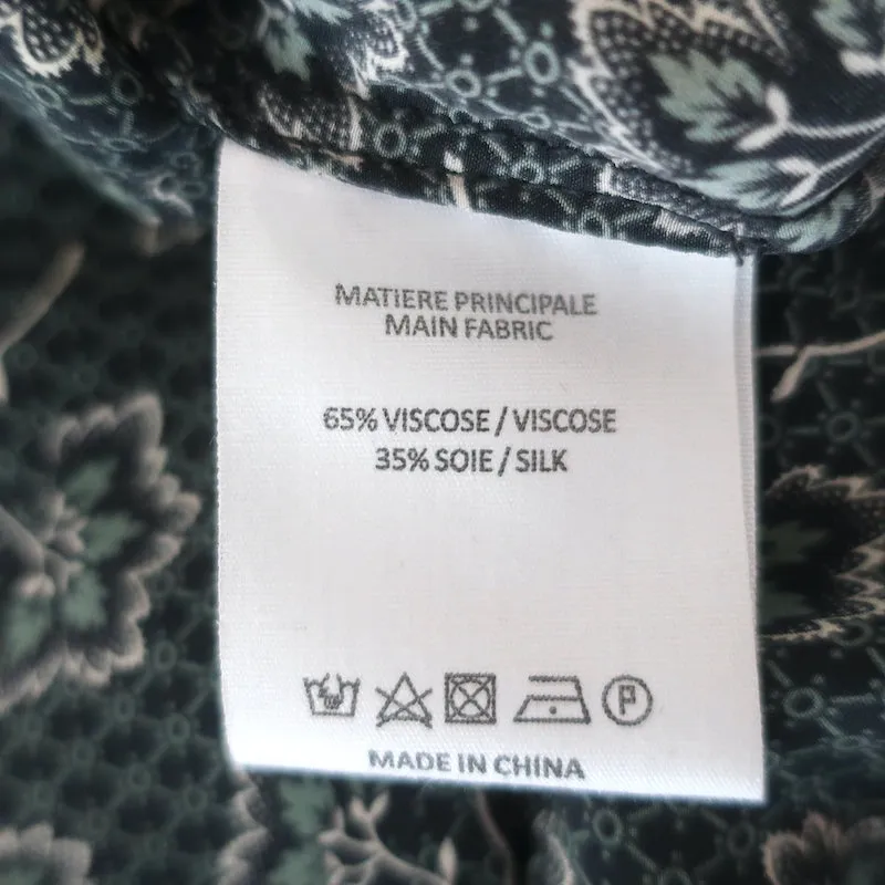 Vanessa Bruno Blouse Marine/Sauge Imprimé Floral en Soie Mélangée Taille 38 Haut à Manches Longues