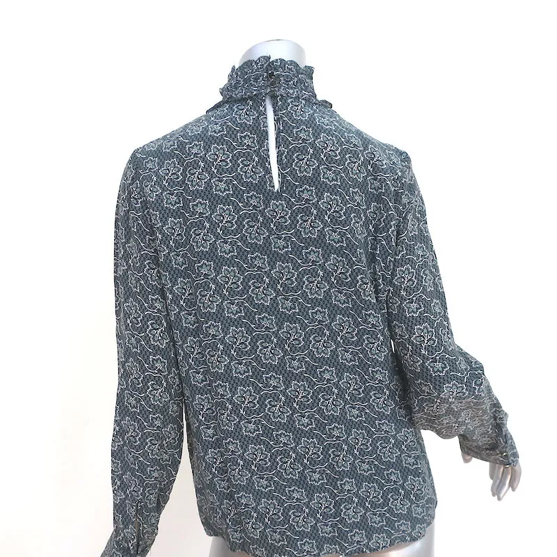 Vanessa Bruno Blouse Marine/Sauge Imprimé Floral en Soie Mélangée Taille 38 Haut à Manches Longues