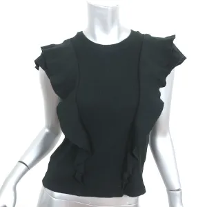 Veronica Beard Bea Ruffle Tee Black Ribbed Knit Size Small