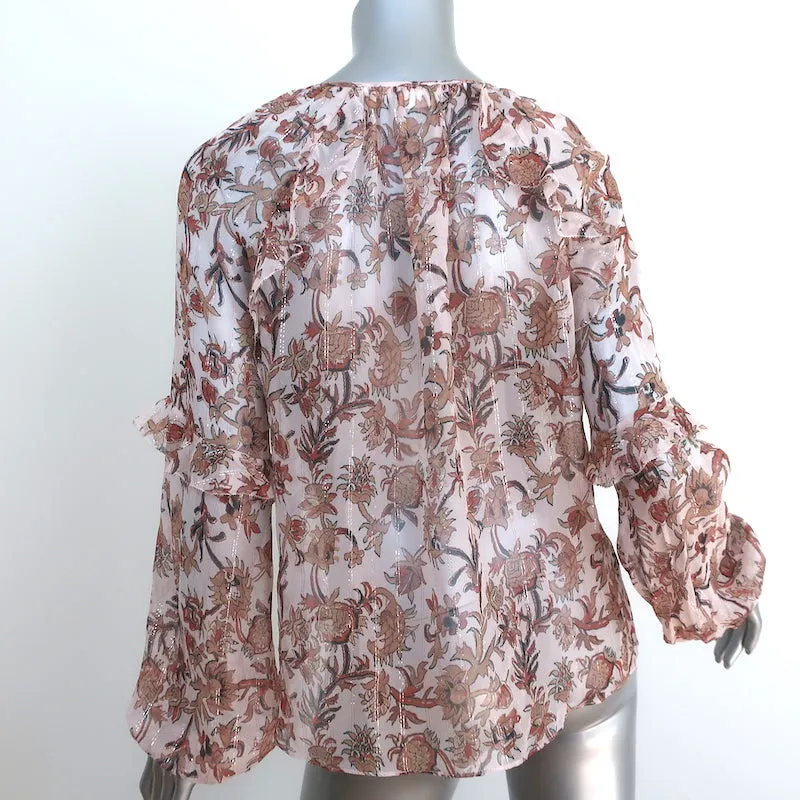 Veronica Beard Blouse Zanita Imprimé Floral Chiffon Volanté Taille 4 Haut à Manches Longues