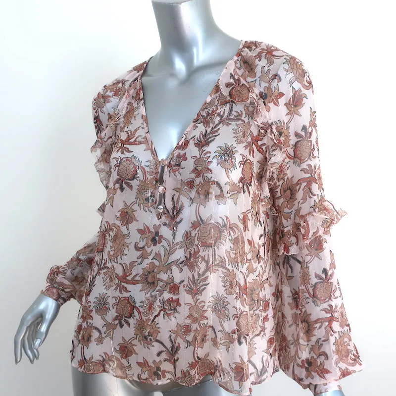 Veronica Beard Blouse Zanita Imprimé Floral Chiffon Volanté Taille 4 Haut à Manches Longues