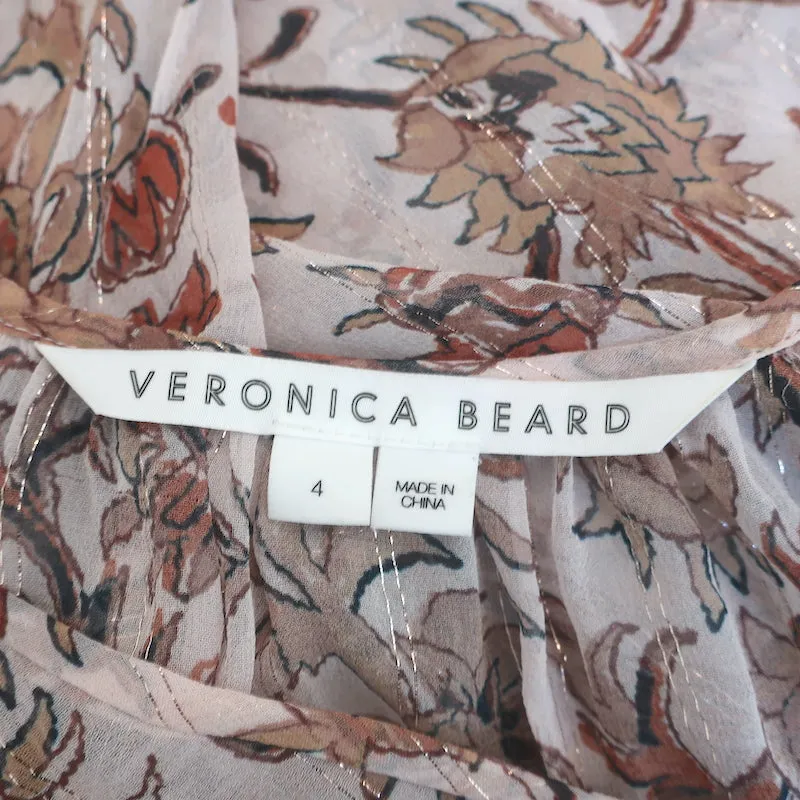 Veronica Beard Blouse Zanita Imprimé Floral Chiffon Volanté Taille 4 Haut à Manches Longues