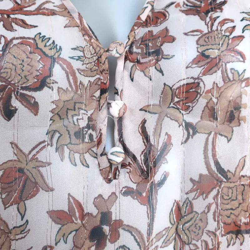 Veronica Beard Blouse Zanita Imprimé Floral Chiffon Volanté Taille 4 Haut à Manches Longues