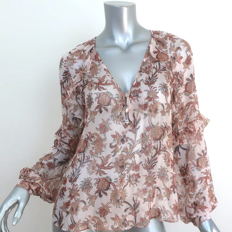 Veronica Beard Blouse Zanita Imprimé Floral Chiffon Volanté Taille 4 Haut à Manches Longues