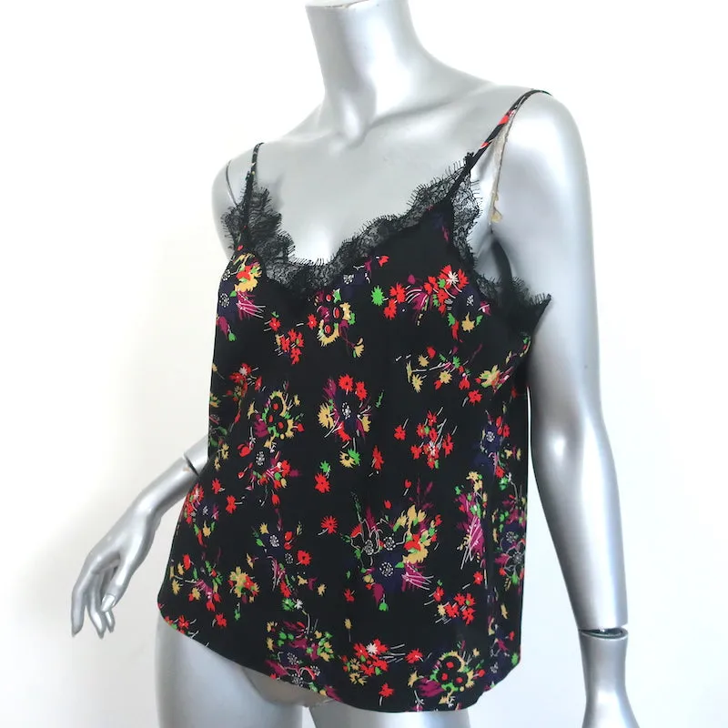 Veronica Beard Cami Gil Noir Imprimé Floral en Soie Élastique Taille 2 Décolleté en V