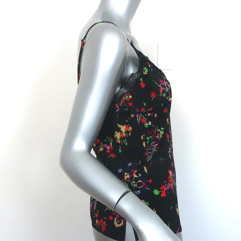 Veronica Beard Cami Gil Noir Imprimé Floral en Soie Élastique Taille 2 Décolleté en V