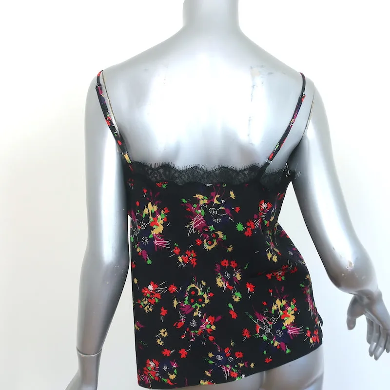 Veronica Beard Cami Gil Noir Imprimé Floral en Soie Élastique Taille 2 Décolleté en V