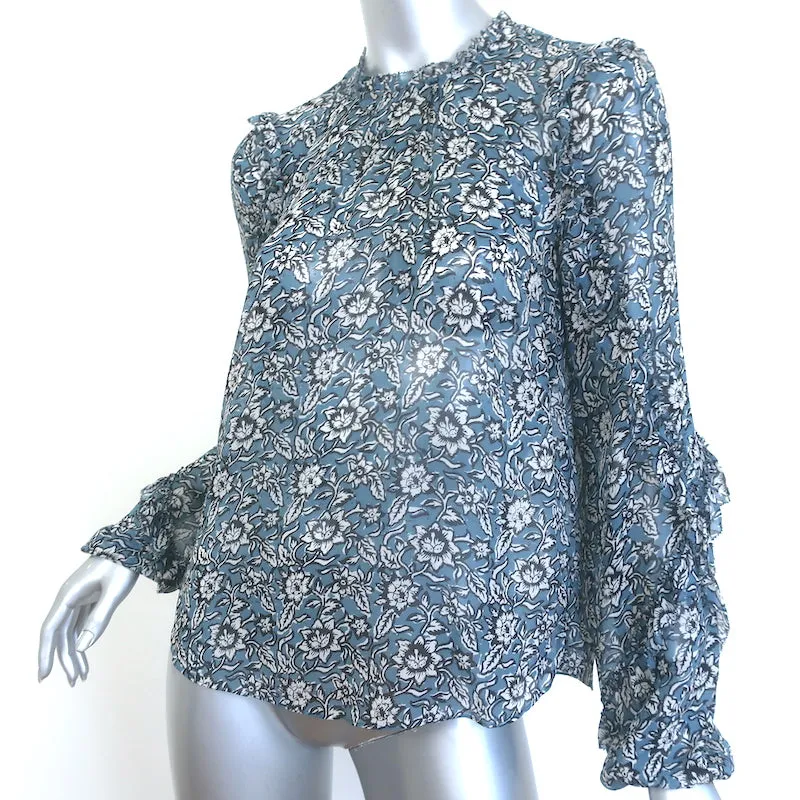 Veronica Beard Blouse Caroline Imprimé floral bleu en soie Taille 2 Haut à manches à volants
