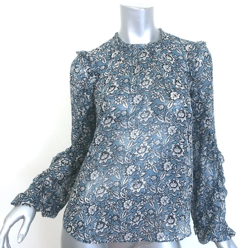 Veronica Beard Blouse Caroline Imprimé floral bleu en soie Taille 2 Haut à manches à volants