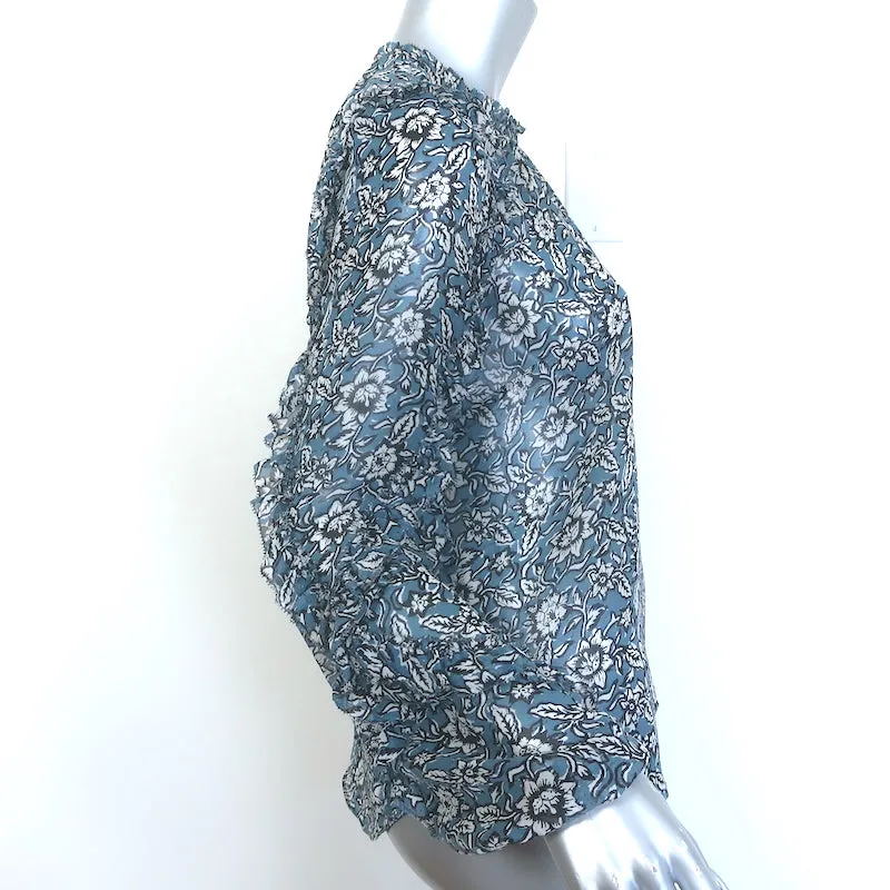 Veronica Beard Blouse Caroline Imprimé floral bleu en soie Taille 2 Haut à manches à volants