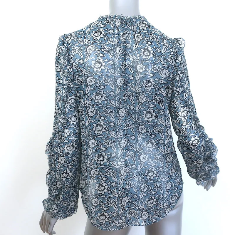 Veronica Beard Blouse Caroline Imprimé floral bleu en soie Taille 2 Haut à manches à volants