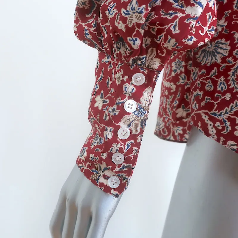 Veronica Beard Drela Blouse à Boutons Rouge en Soie Imprimée Taille 6 Haut à Manches Longues