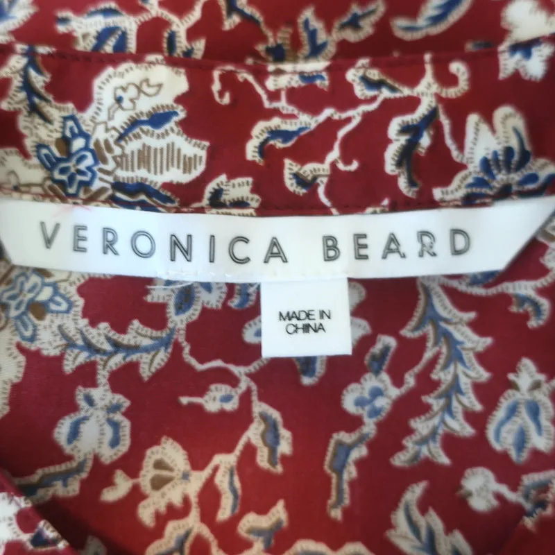 Veronica Beard Drela Blouse à Boutons Rouge en Soie Imprimée Taille 6 Haut à Manches Longues