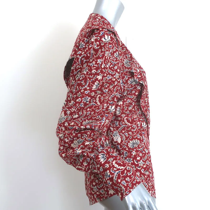Veronica Beard Drela Blouse à Boutons Rouge en Soie Imprimée Taille 6 Haut à Manches Longues