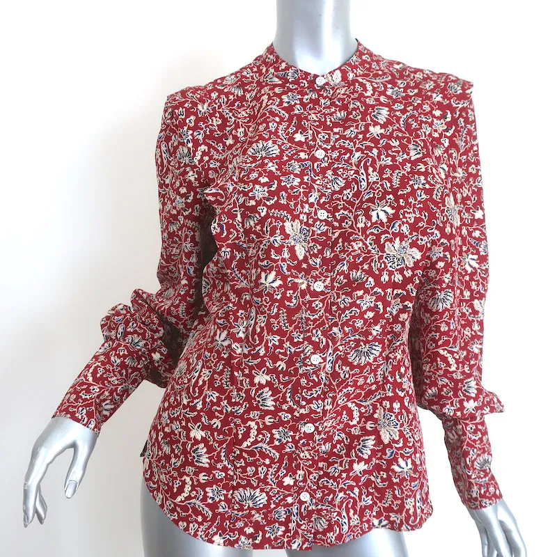 Veronica Beard Drela Blouse à Boutons Rouge en Soie Imprimée Taille 6 Haut à Manches Longues