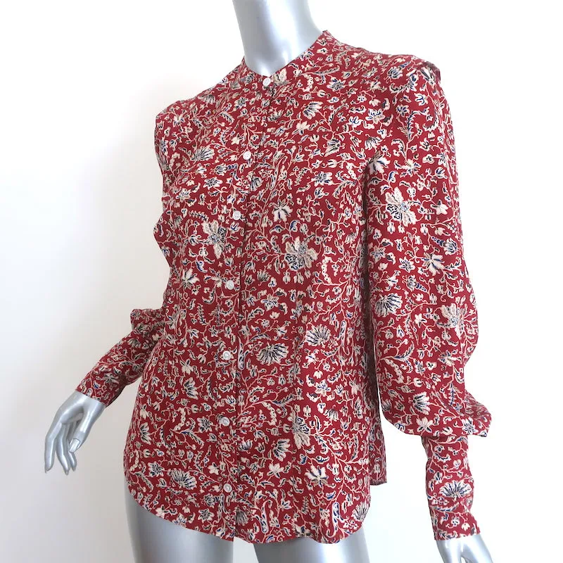 Veronica Beard Drela Blouse à Boutons Rouge en Soie Imprimée Taille 6 Haut à Manches Longues