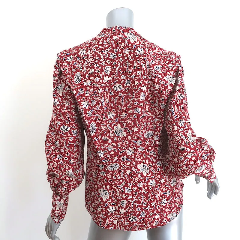 Veronica Beard Drela Blouse à Boutons Rouge en Soie Imprimée Taille 6 Haut à Manches Longues