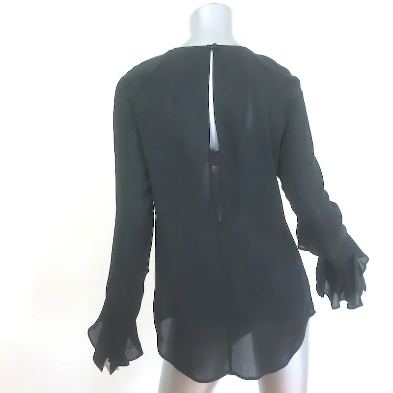Veronica Beard Chemisier à Volants Mia en Soie Noire Taille 4 à Manches Longues