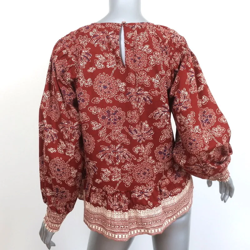 Veronica Beard Top Péplum Kester Imprimé Floral Rouille Taille 6 Blouse à Manches Longues NEUF