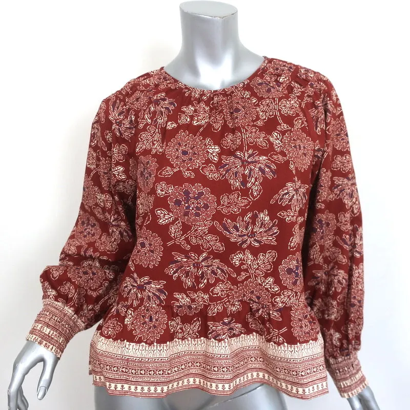 Veronica Beard Top Péplum Kester Imprimé Floral Rouille Taille 6 Blouse à Manches Longues NEUF