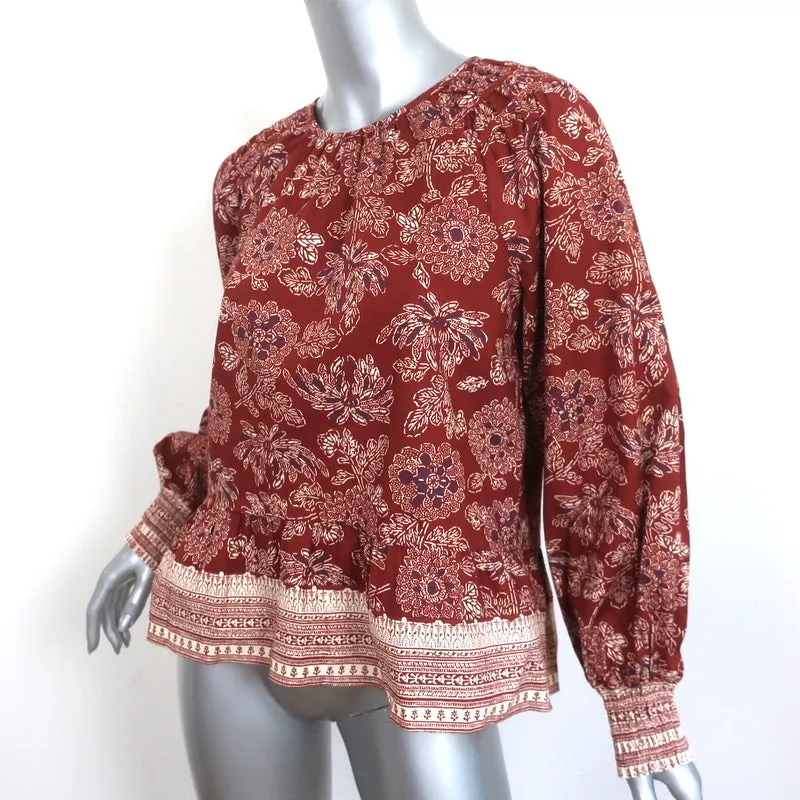 Veronica Beard Top Péplum Kester Imprimé Floral Rouille Taille 6 Blouse à Manches Longues NEUF