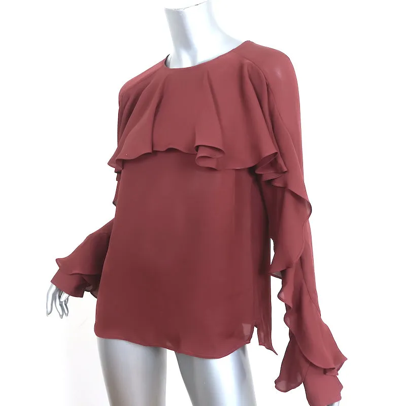 Veronica Beard Blouse à Volants Mia en Soie Rouge Taille 4 Haut à Manches Longues
