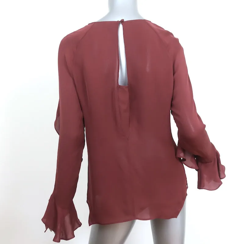 Veronica Beard Blouse à Volants Mia en Soie Rouge Taille 4 Haut à Manches Longues