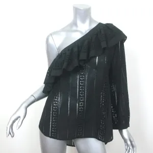 Veronica Beard Ruffled One Shoulder Top Cruz Black Cotton Eyelet Size 12 NEW