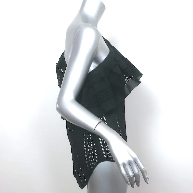 Veronica Beard Haut à une épaule froncé Cruz Noir en coton à œillets Taille 12 NEUF