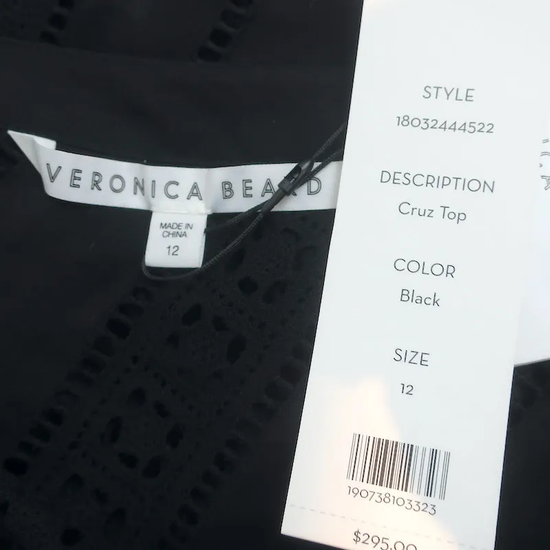 Veronica Beard Haut à une épaule froncé Cruz Noir en coton à œillets Taille 12 NEUF