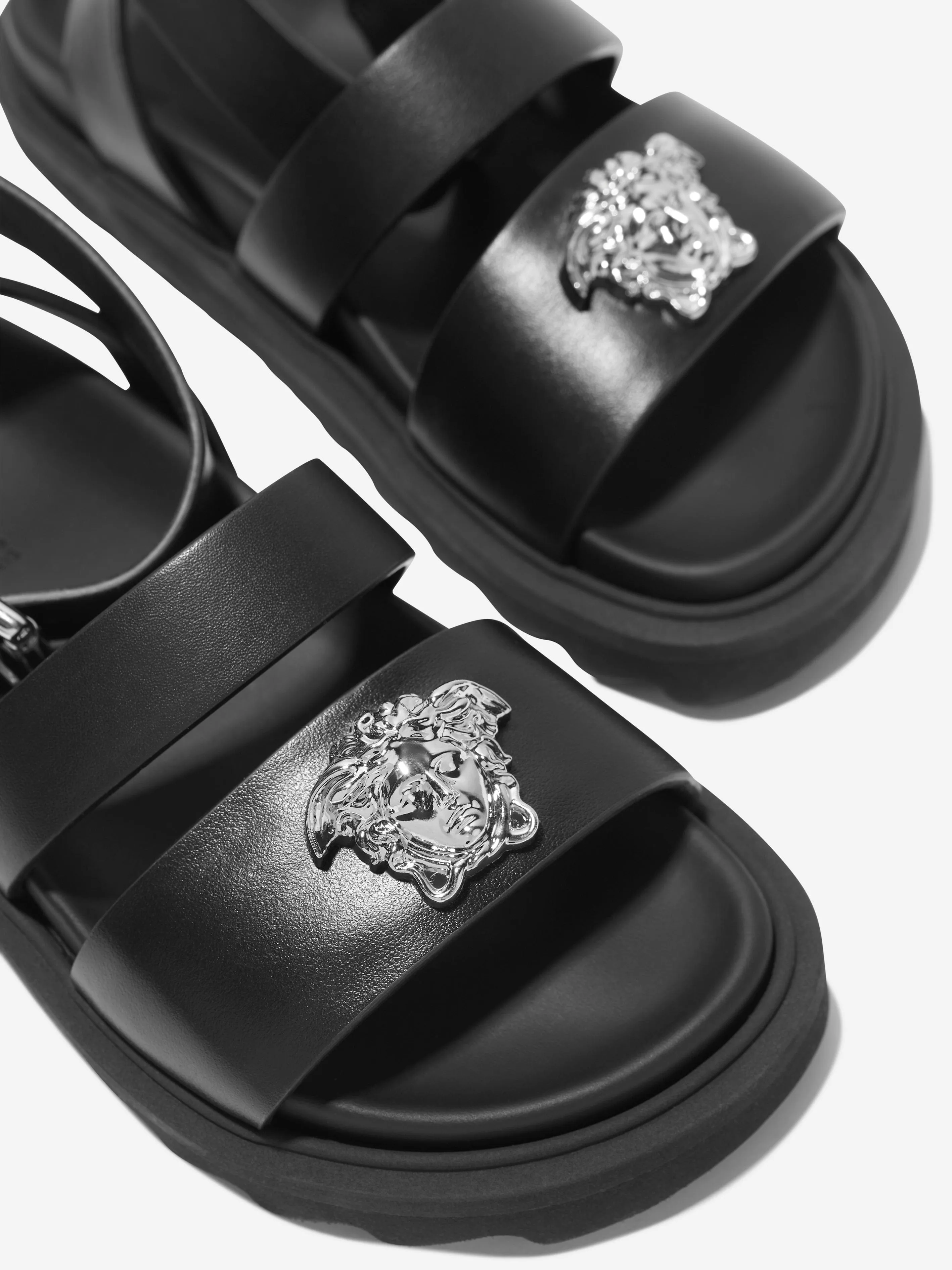 Sandales en cuir pour enfants Versace avec logo Medusa en noir