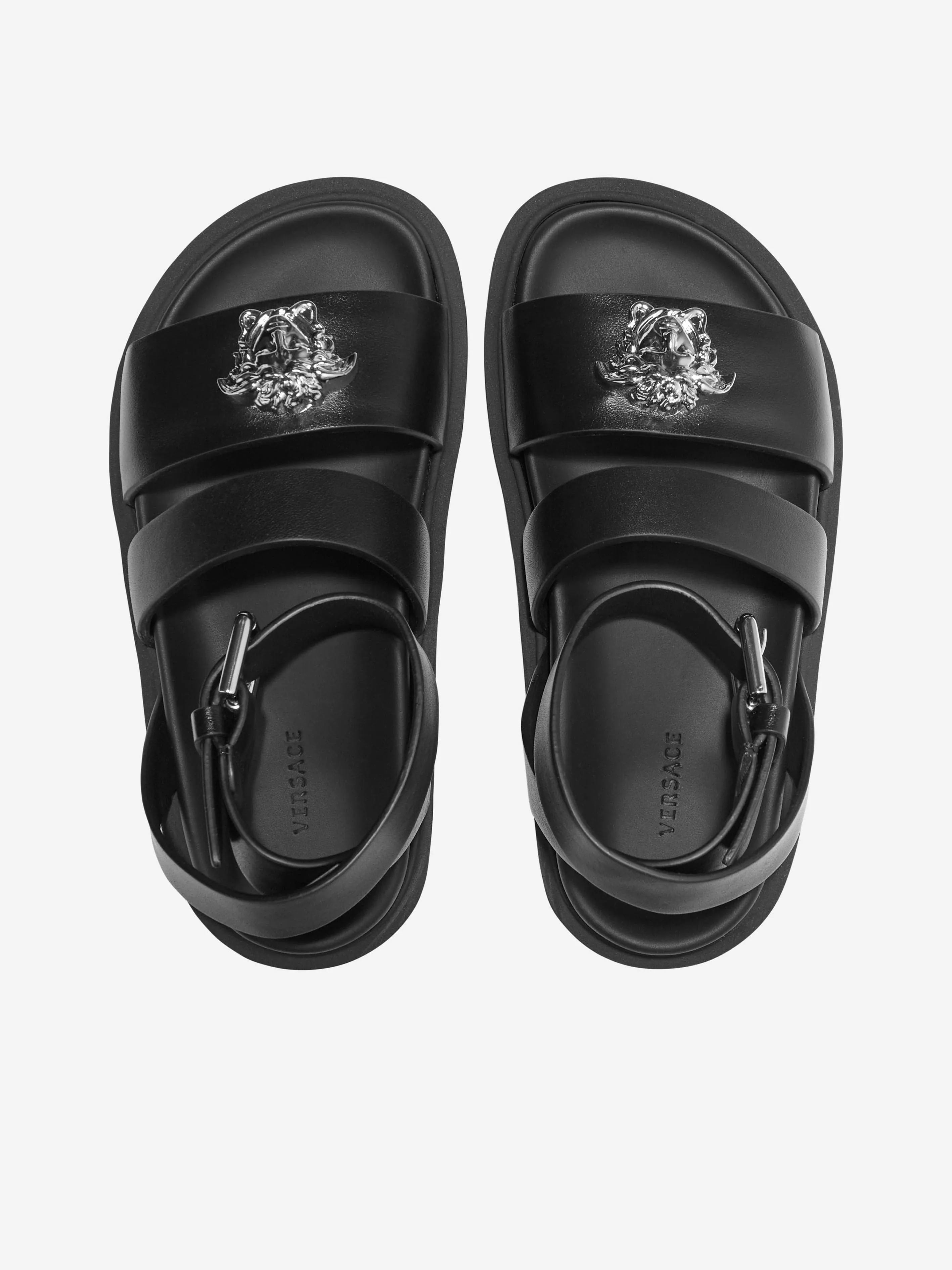 Sandales en cuir pour enfants Versace avec logo Medusa en noir