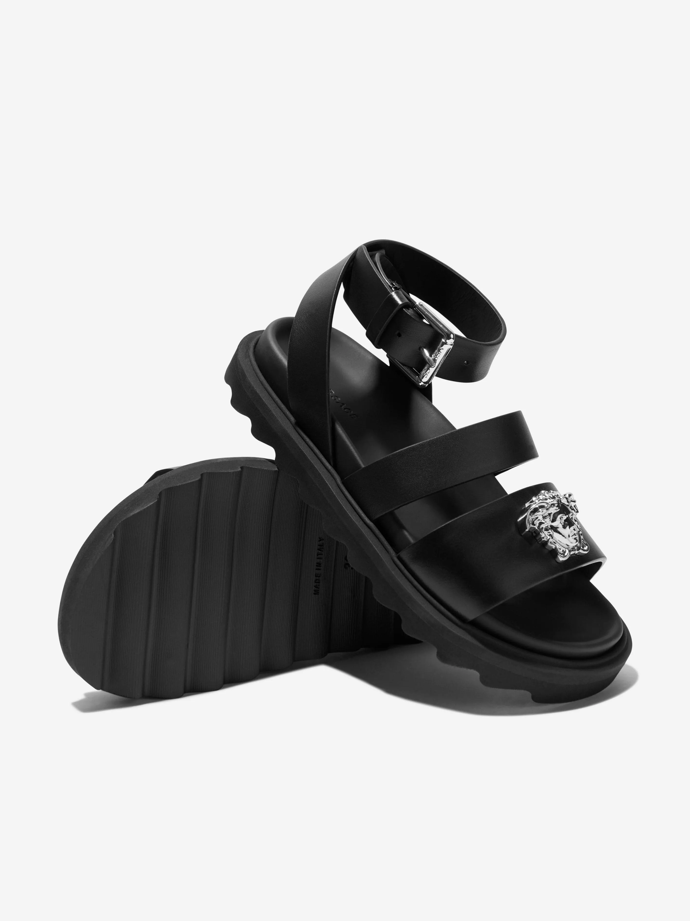 Sandales en cuir pour enfants Versace avec logo Medusa en noir