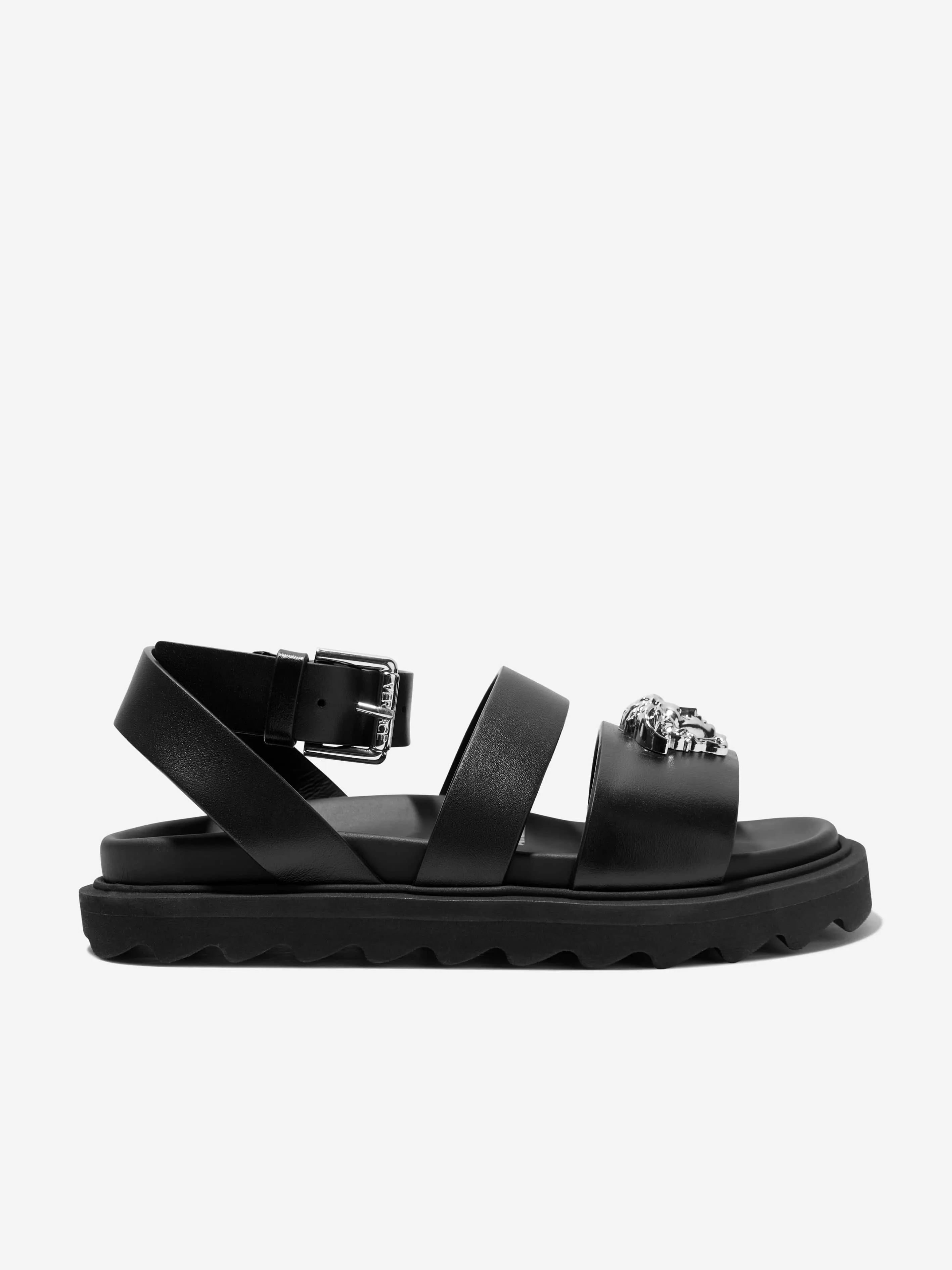 Sandales en cuir pour enfants Versace avec logo Medusa en noir